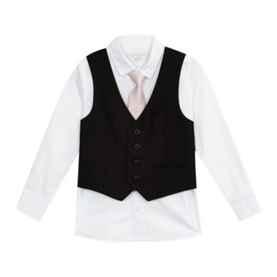 Boys' black slim fit waistcoat, shirt and tie set